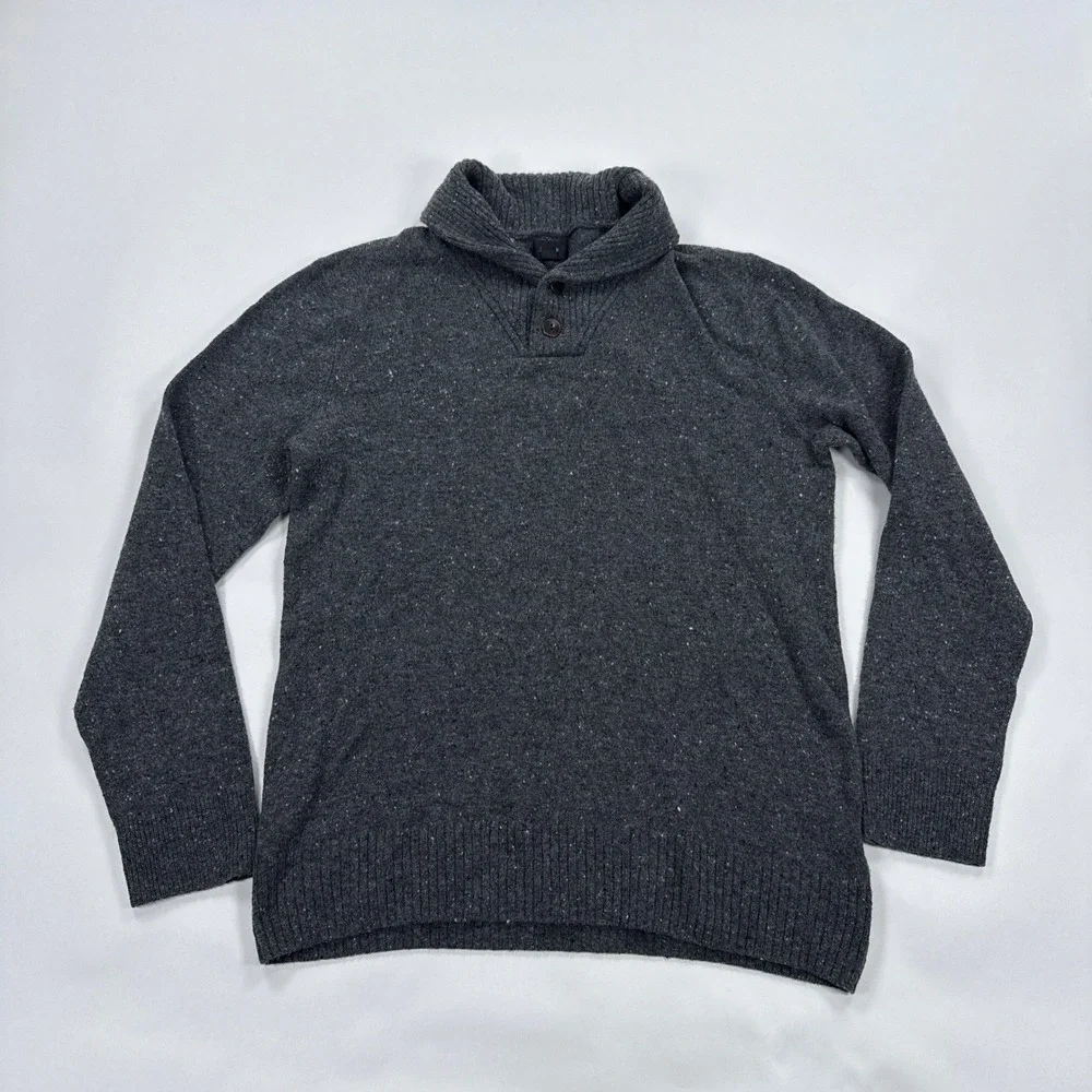 J.Crew Mens Sweater Medium Grey Donegal Shawl Collar Merino Wool Minimalist